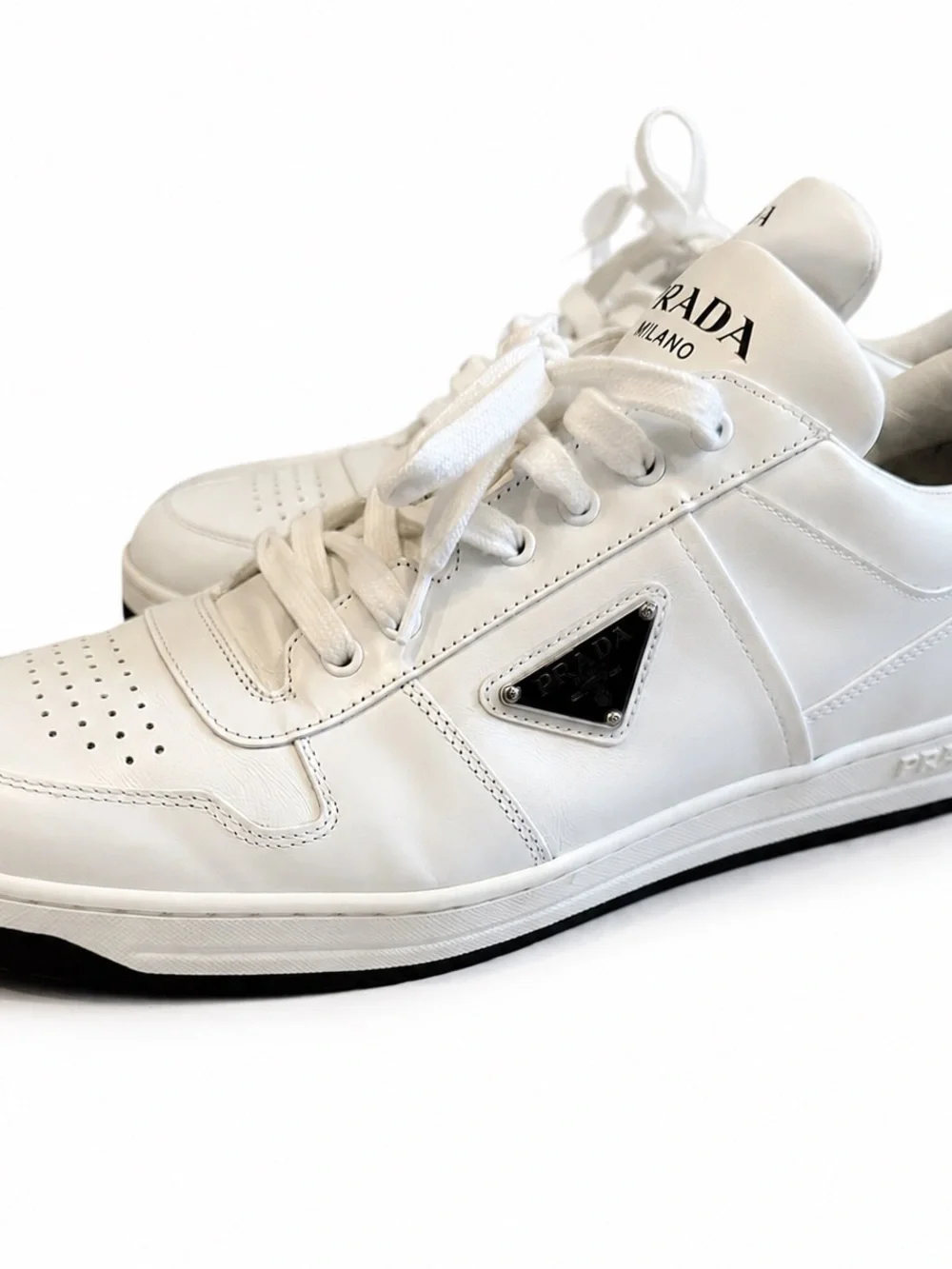 Prada Downtown White Black Leather Sneakers Men’s US 12